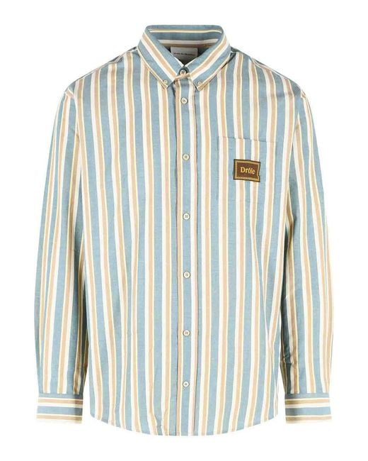 Drole de Monsieur Green Raye Cotton Shirt for men