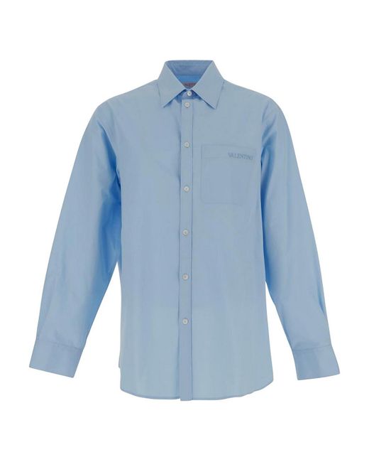 Valentino Garavani Blue Popline Shirt for men