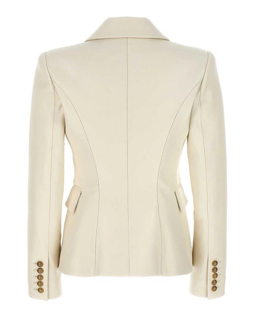 Balmain Natural Double-breasted Leather Blazer