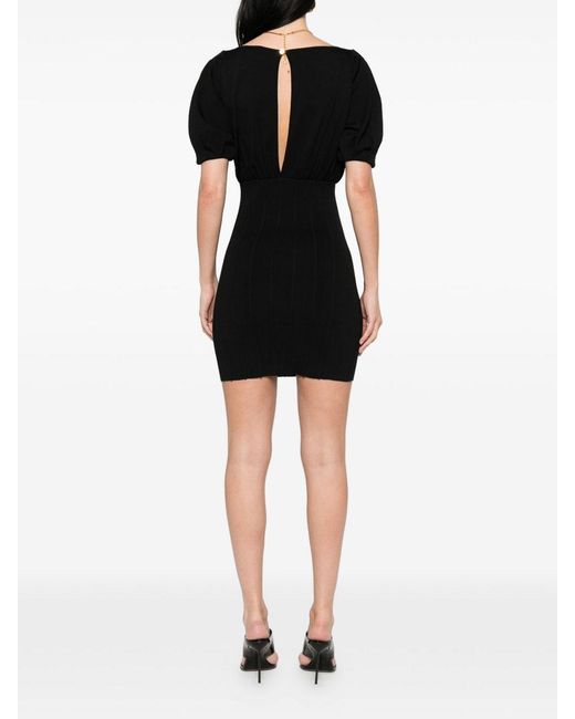 Elisabetta Franchi Black Belted Knit Mini Dress