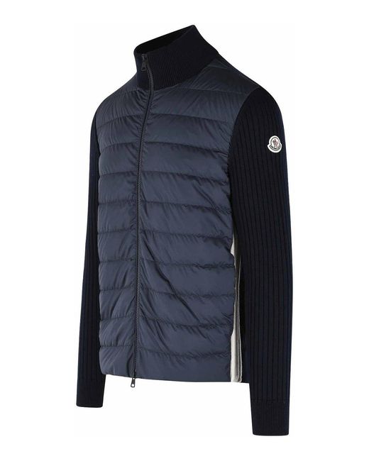 Moncler Blue Padded Virgin Wool Cardigan for men