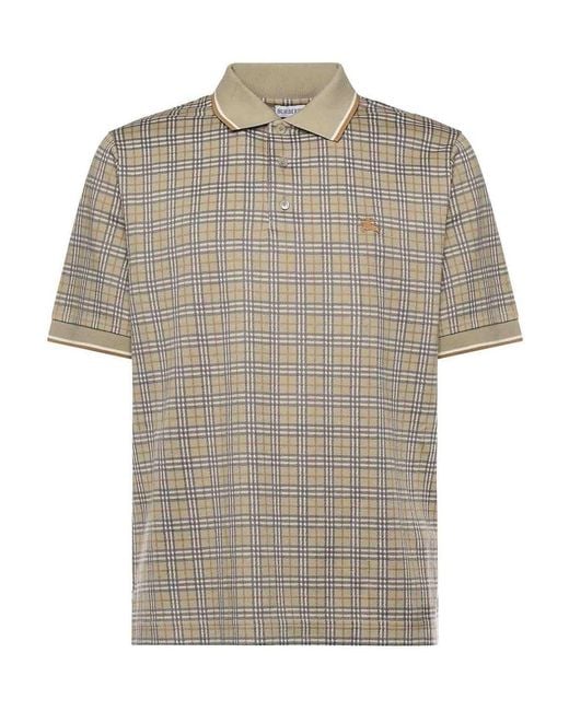 Burberry Gray Check Cotton Blend Polo Shirt for men