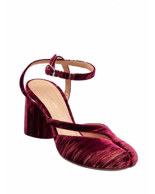 Maison Margiela Red Chenille Tabi Sandals With Asymmetrical Strap
