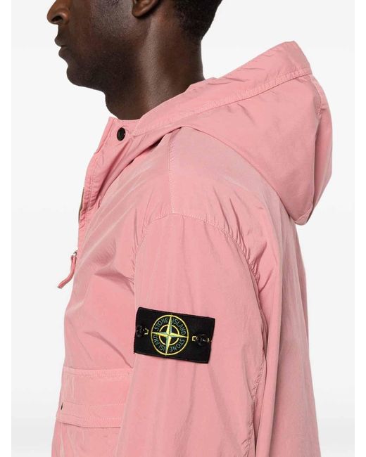 Stone Island Pink Hooded Windbreaker With Logo Patch for men
