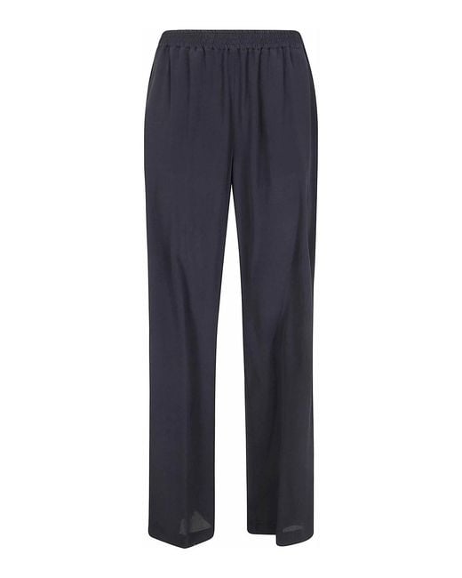 Seventy Blue Crepe Mixed Silk Trousers
