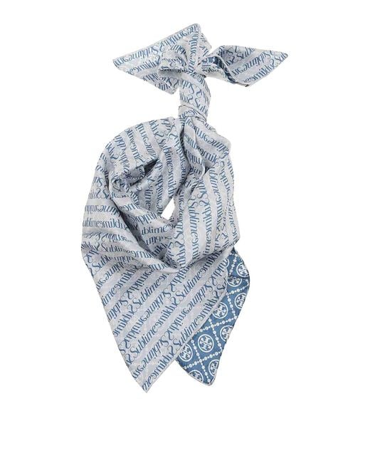 Tory Burch Women's Blue T Monogram Sublime Silk Scarf