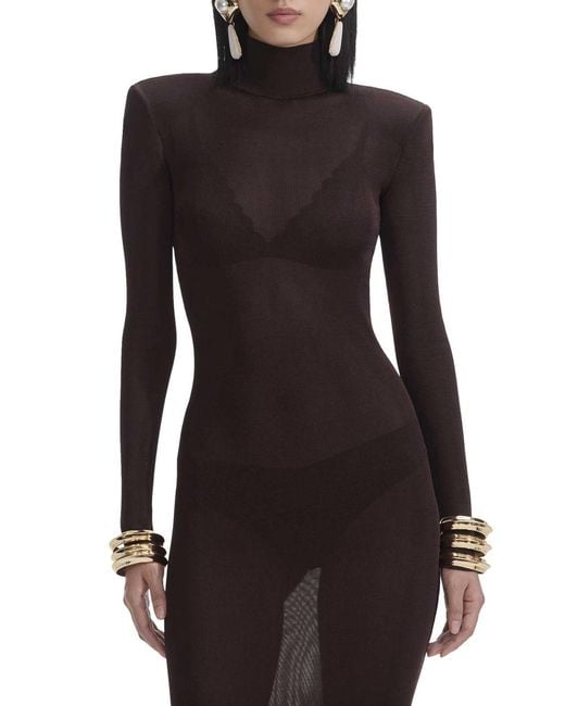 Self-Portrait Brown Viscose Knit Maxi Dress