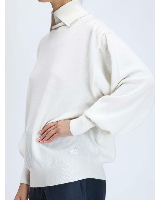 Genny White Cashmere Collar Sweater