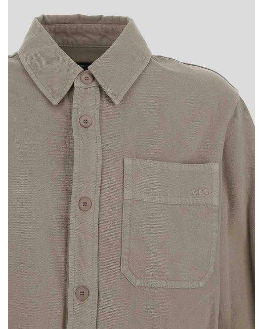 A.P.C. Gray Shirt In Taupe Denim With Long Sleeves for men