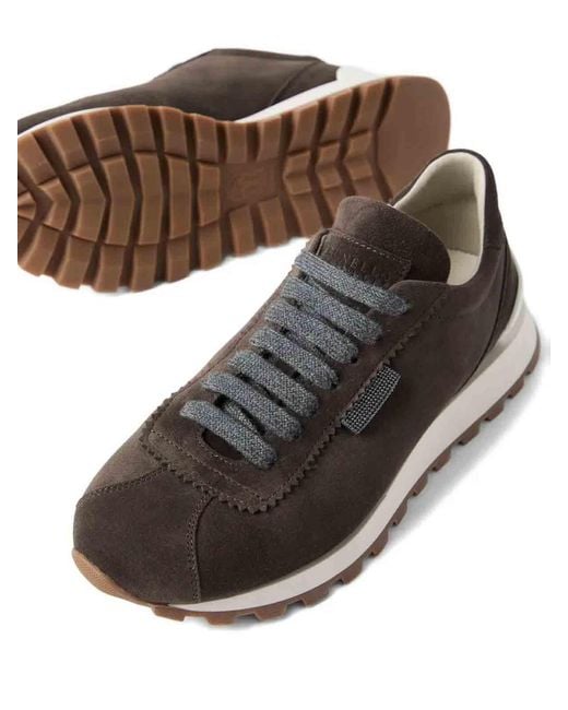 Brunello Cucinelli Brown Suede Runner Sneakers