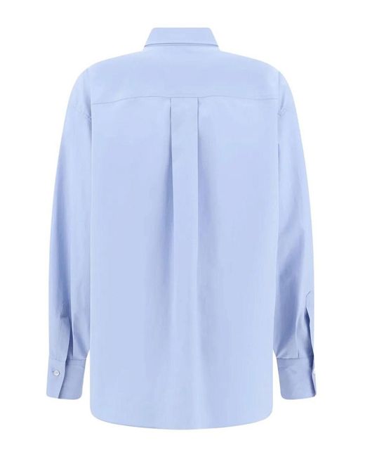 Brunello Cucinelli Blue Shiny Detail Cotton Shirt With Pocket