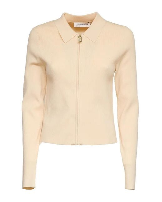 Victoria Beckham Natural Zipped Polo Top