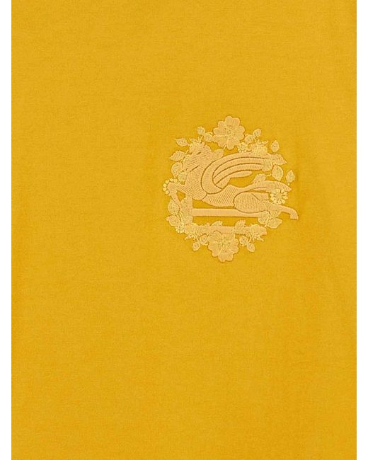 Etro Yellow Cotton Embroidered T-Shirt