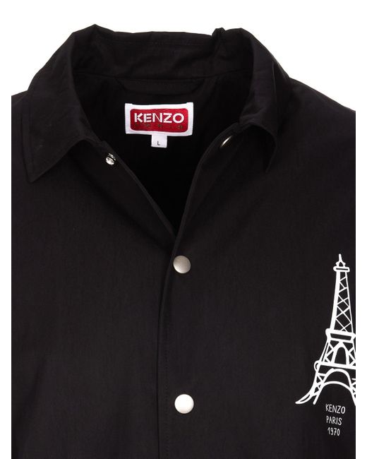 KENZO Black Front Logo Printed Jacket for men