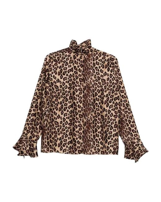 Alberto Biani Brown Printed Silk Blouse