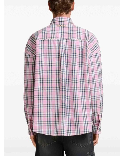 Marni Pink Checked-Pattern Long-Sleeve Shirt for men