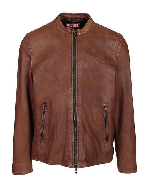 DIESEL Brown Leather Jacket for men