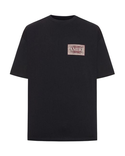 Amiri Black Crew Neck Cotton T-Shirt With Print for men