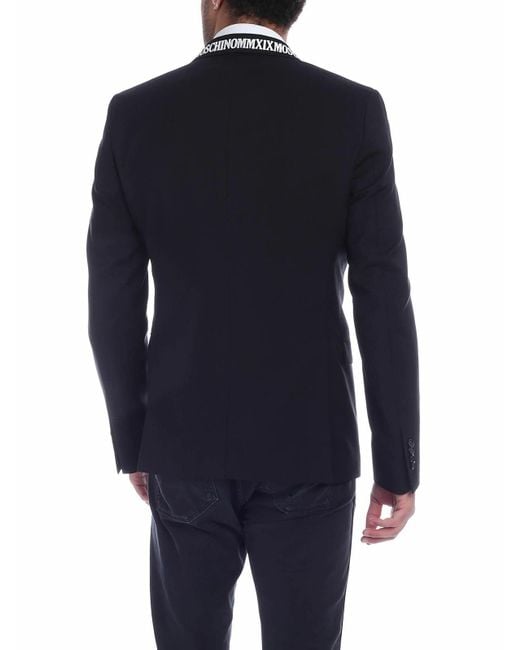 Moschino Blue Jacket With Logo On The Lapels for men