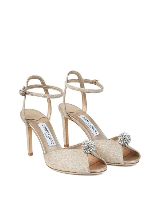 Jimmy Choo White Sacora 85Mm Crystal Embellished Sandals
