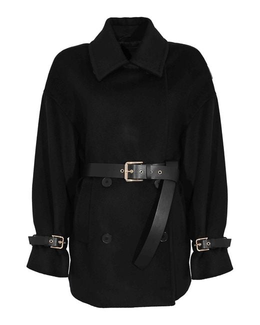 Max Mara Black Pausa Wool Coat With Belt