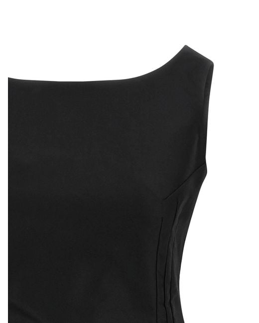 Magda Butrym Black Cotton Mini Dress With 3D Floral Pocket Details