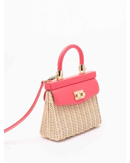 Rodo Pink Wicker And Leather Small Handbag