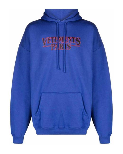 Vetements Blue Logo-Print Cotton Hoodie for men