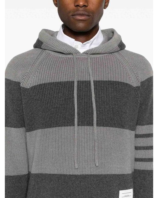 Thom Browne Gray Striped Knitted Hoodie for men