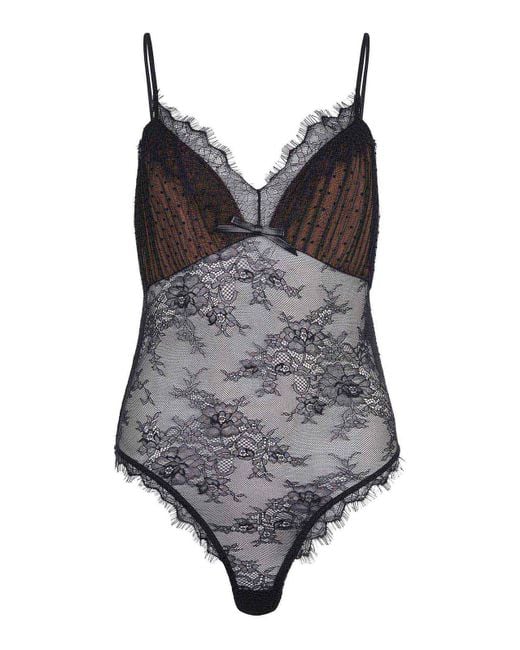 Self-Portrait Gray Bodysuit Made Of Polyester Blend