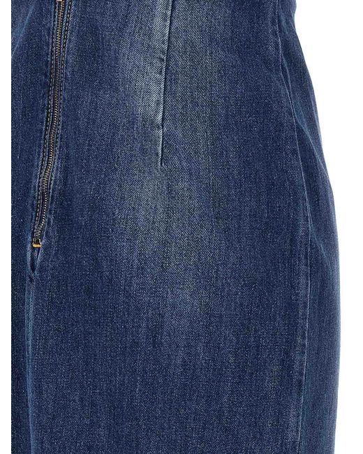 Nensi Dojaka Blue Cotton Denim Midi Dress With Bustier