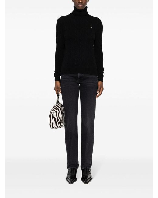 Polo Ralph Lauren Black Embroidered Logo Turtleneck Sweater
