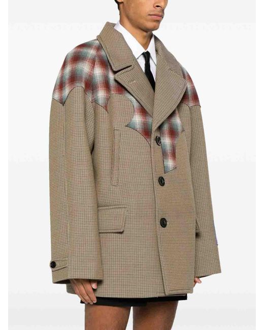 Maison Margiela Natural Pendleton Detail Wool Blend Caban Coat for men