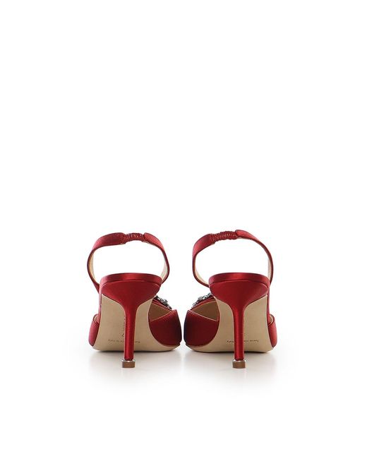 Manolo Blahnik Red Hangisli Satin Slingback