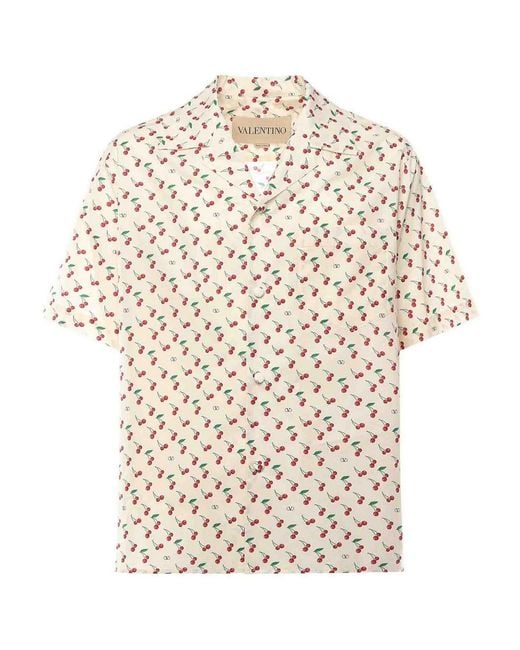 Valentino Garavani White Cherryfic Print Bowling Shirt for men