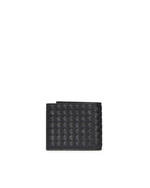 Bottega Veneta Black Braided Leather Bi-Fold Wallet for men