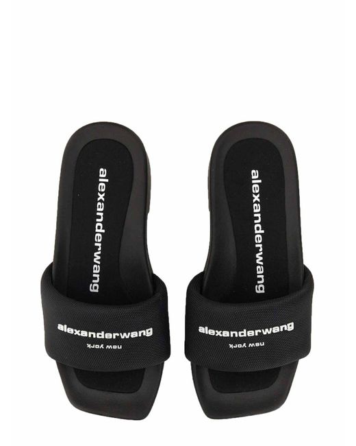 Alexander Wang Black Slide Platform Sandals With Logo