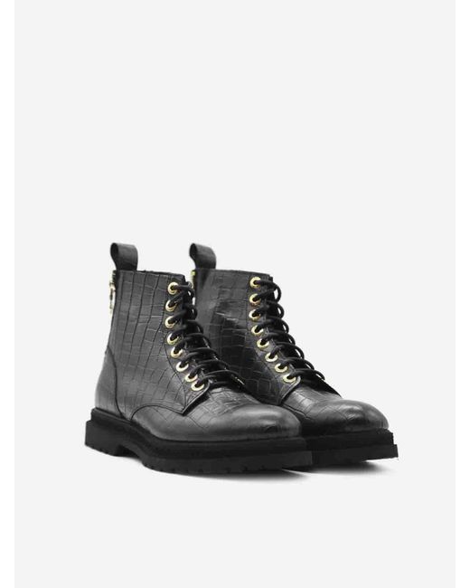 Giuliano Galiano Black Tiger Ankle Boots In Crocodile Print Leather for men