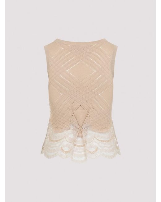 Ermanno Scervino Natural Sleeveless Knit Top