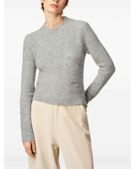 AMI Gray Cropped Sweater With Ribbed Hem