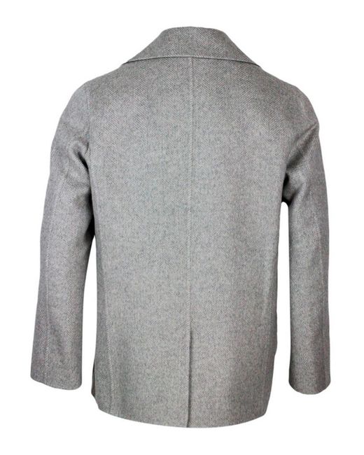 Kiton Gray Cashmere Cloth Double-Breasted Jacket for men