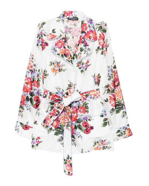 Dolce & Gabbana White Flower Print Silk Shirt