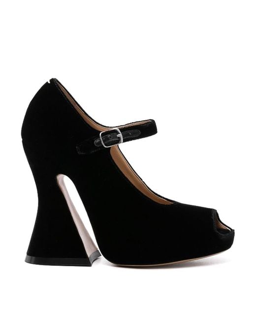 Maison Margiela Black 125Mm Velvet Peep-Toe Sandals