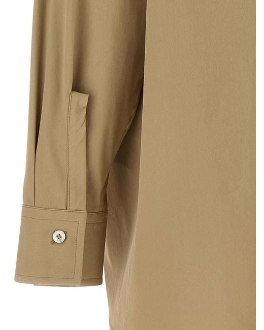 Ferragamo Natural Panel-Designed Cotton Poplin Shirt With Tone-On-Tone Logo