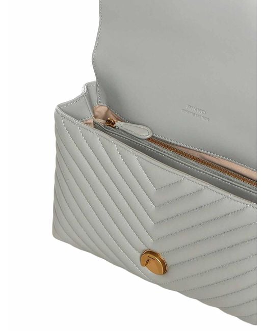 Pinko Gray Love Bag Puff Chevron Medium Nappa Handbag
