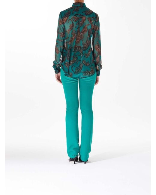 Just Cavalli Green Crepe Leopard Shirt