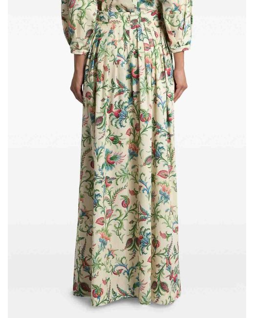 Etro White Pleated Cotton Maxi Skirt With Floral Motif