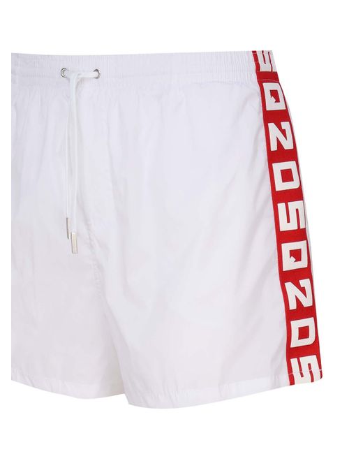 DSquared² White Midi Boxer Swimsuit With Logo for men