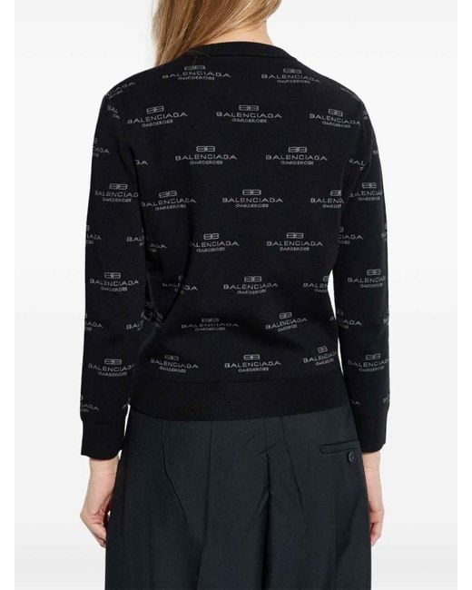 Balenciaga Blue All-Over Logo-Print Jumper