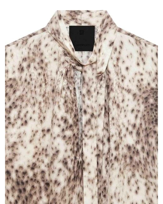Givenchy Natural Snow-Leopard Printed Lavalliere Blouse